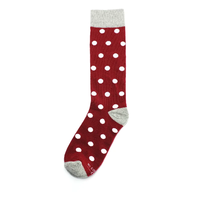 Burgundy with White Polka Dot Socks