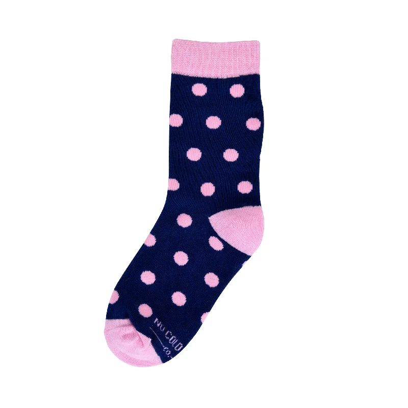 Navy Blue with Pink Polka Dot Kids Socks