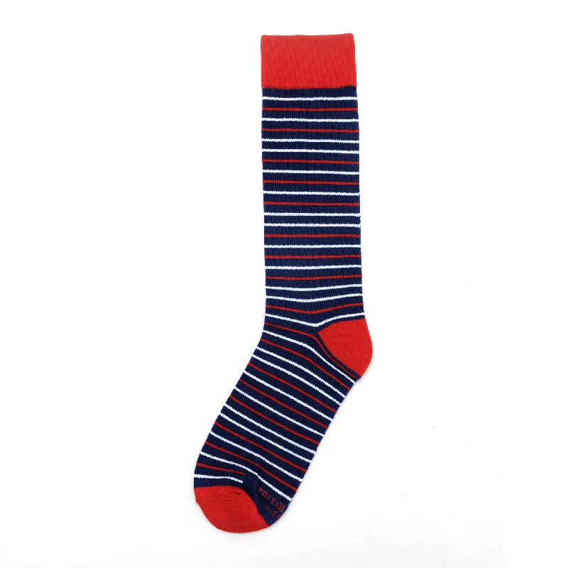 Navy, Red and White Striped Socks