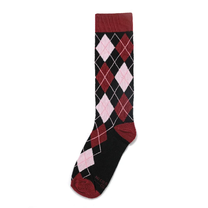 Black, Burgundy and Blush Argyle Socks