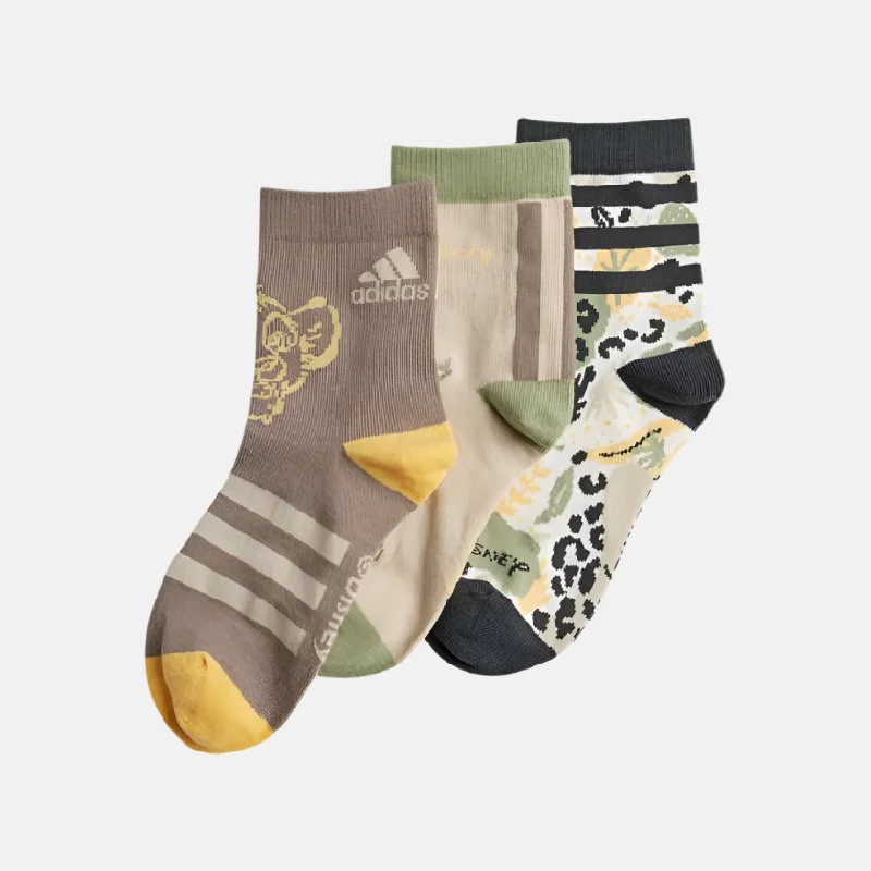 Adidas Disney Lion King 3 Pairs Kids Unisex Training Socks -Simple Brown/Chalk White/Wonder Beige