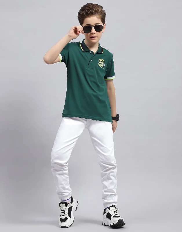 Boys Green Printed Polo Collar Half Sleeve T-Shirt