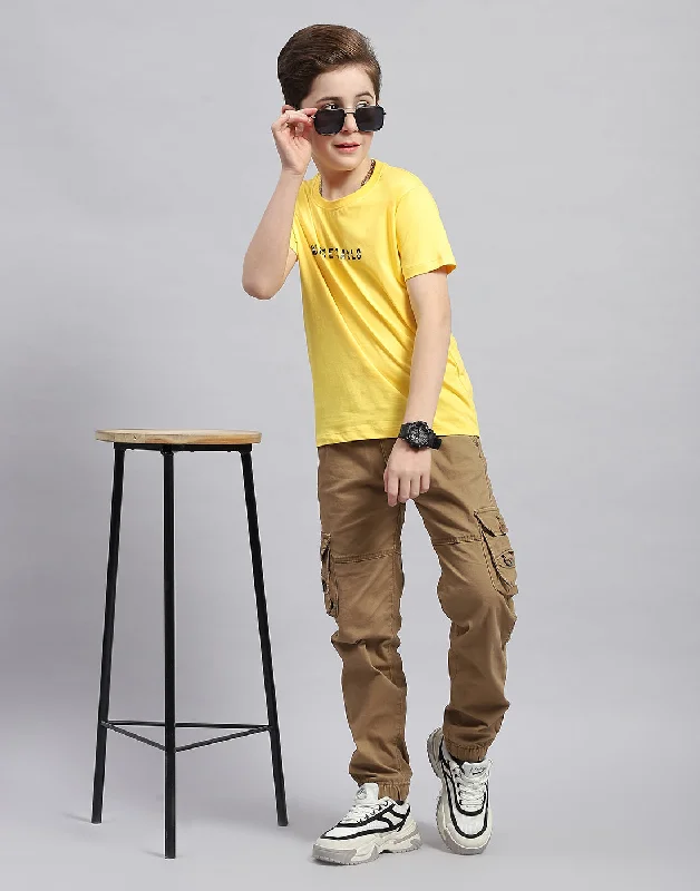 Boys Yellow Printed Round Neck Half Sleeve T-Shirt