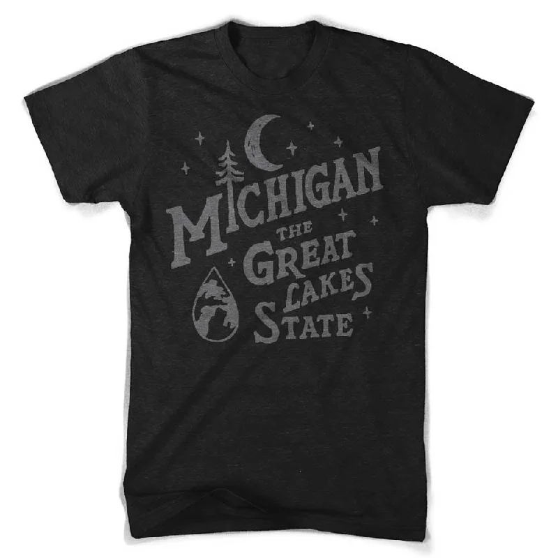 Mens Michigan Vintage Font T-Shirt (Heather Black)