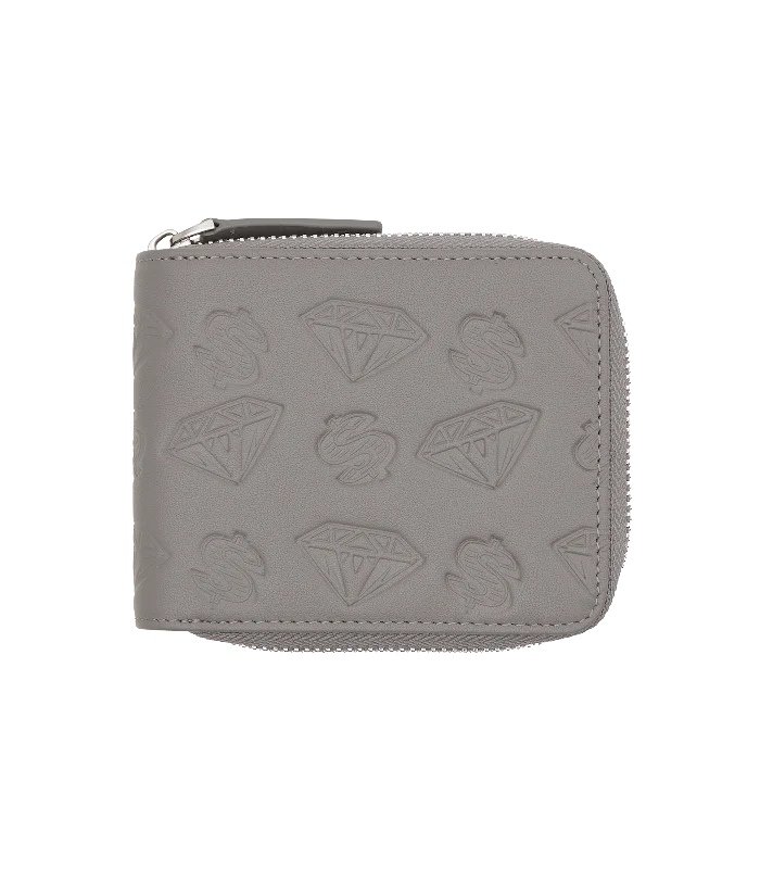 DIAMONDS & DOLLARS LEATHER WALLET - GREY