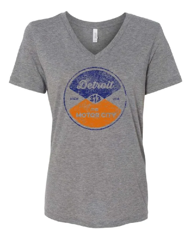 Ladies Relaxed V-neck Detroit Reel T-shirt - Triblend Grey