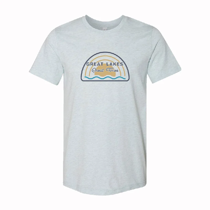 Mens Michigan Great Lakes Great Times T-shirt (Heather Ice Blue)