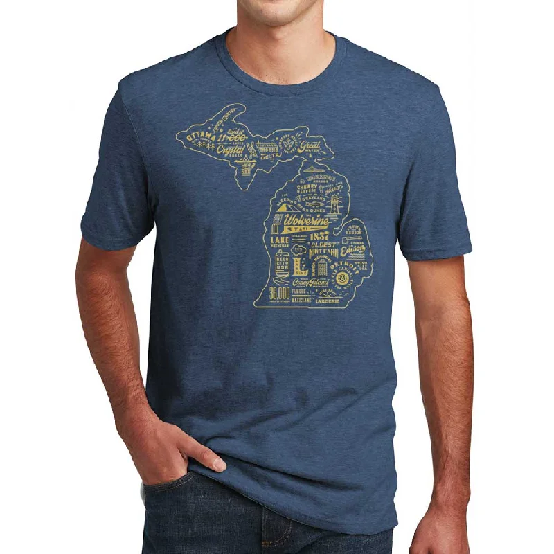 Mens Michigan Places T-shirt (Deep Blue)