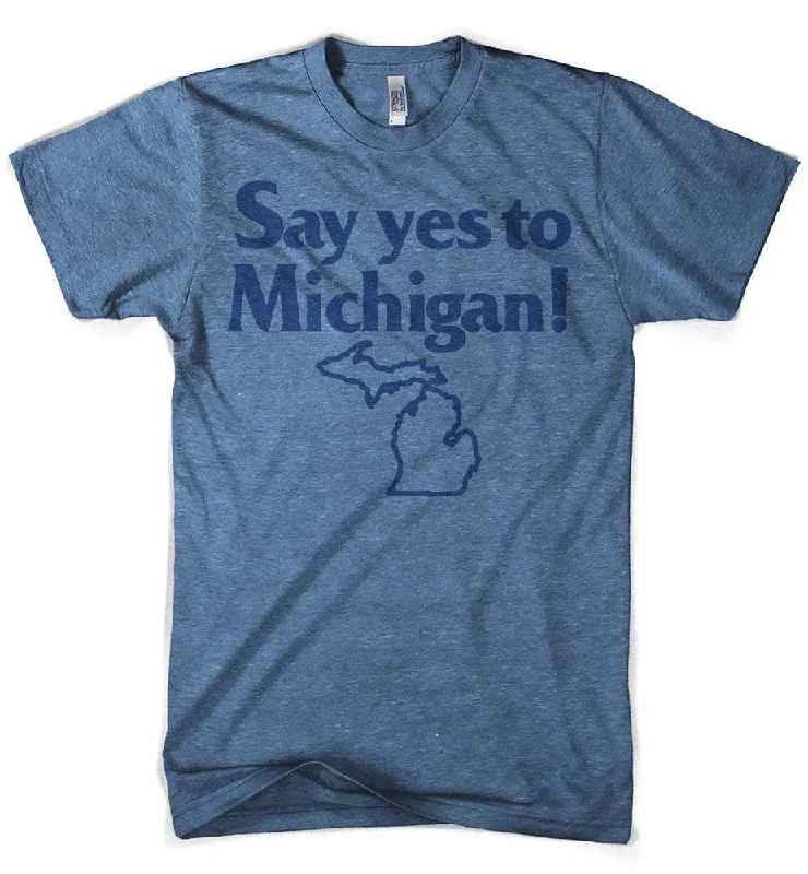 Mens “Say Yes to Michigan!” Triblend T-shirt (Heather Lake Blue)