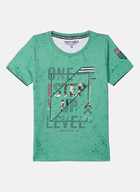 Boys Green Printed T-Shirt