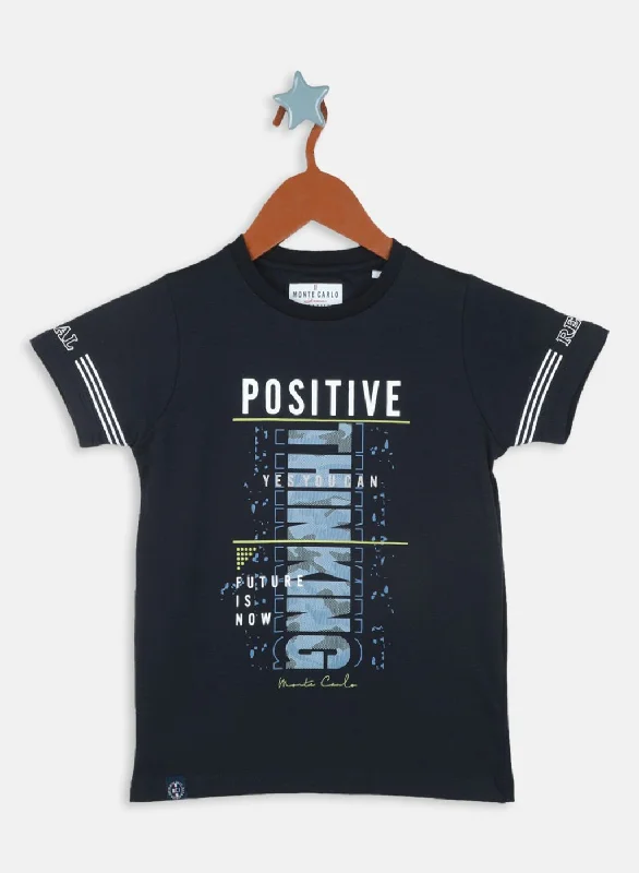 Boys Navy Blue Printed T-Shirt