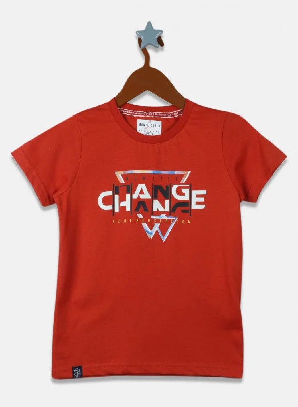 Boys Orange Printed T-Shirt