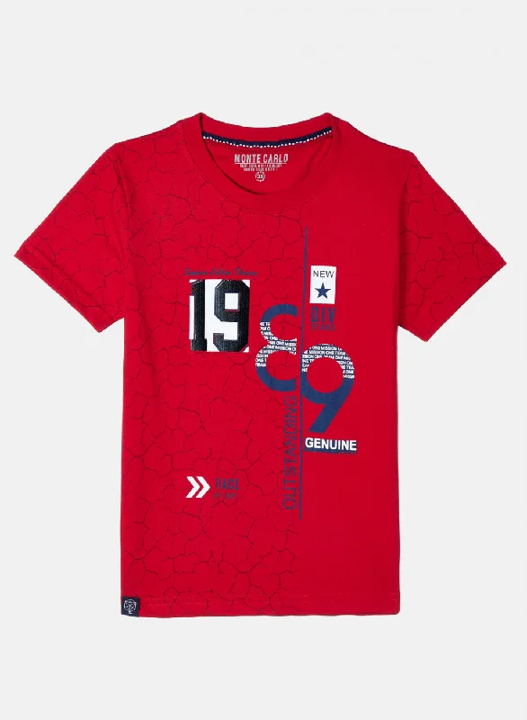 Boys Red Printed T-Shirt