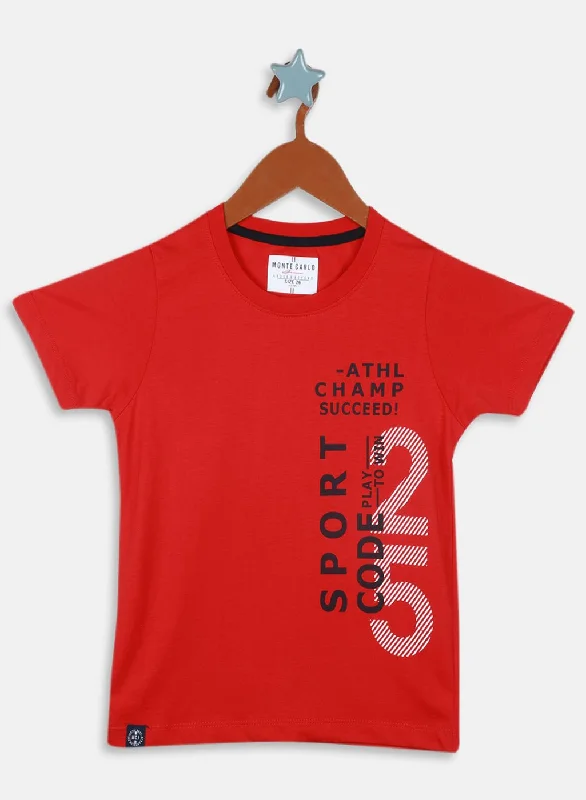 Boys Red Printed T-Shirt