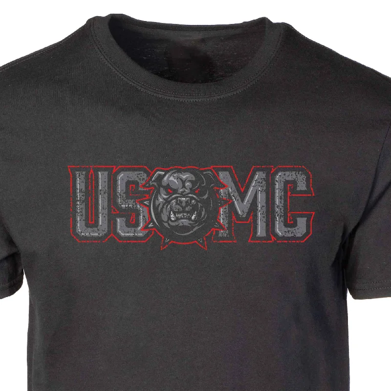 USMC Devil Dog Full Front T-shirt, Black