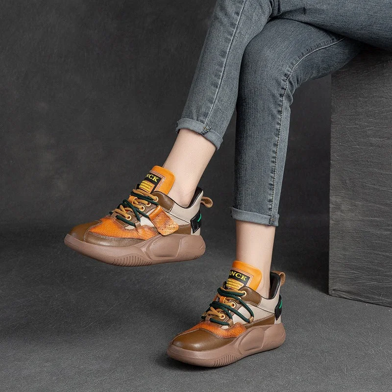 Women Fashion Patchwork Leather Casual Shoes