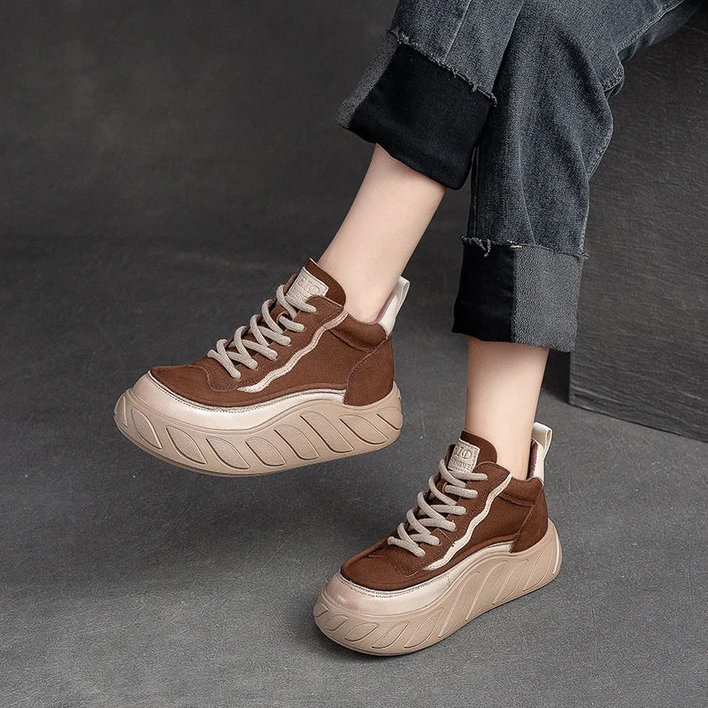 Women Minimalist Fashion Leather Thick Soled Casual Shoes