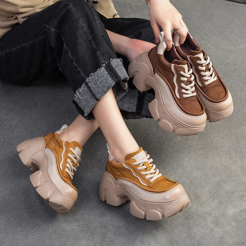 Women Minimalist Leather Chunky Platform Casual Shoes