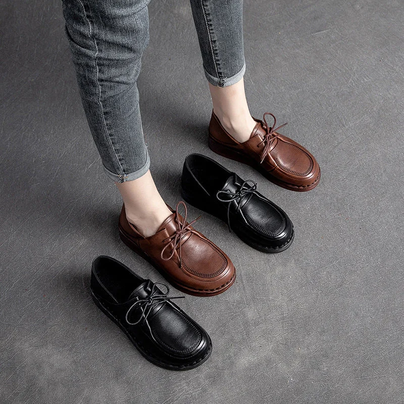 Women Minimalist Leather Soft Low Wedge Casual Shoes