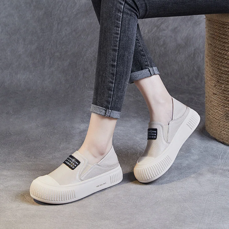 Women Minimalist Leather Thick Soled Flat Casual Shoes