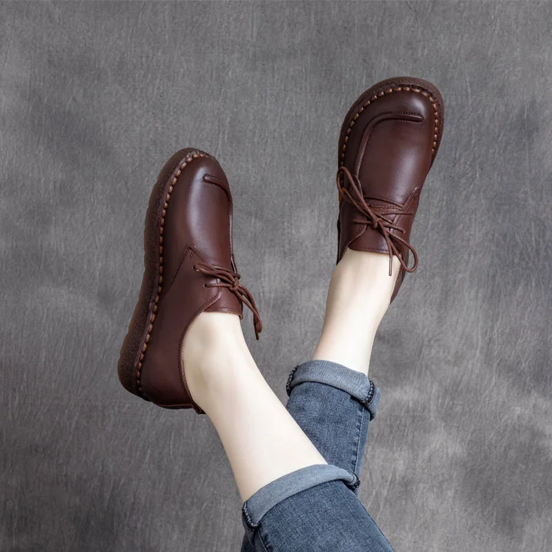 Women Retro Cowhide Handmade Soft Casual Shoes