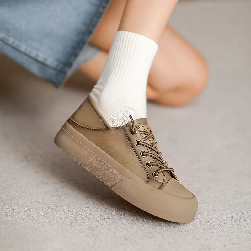 Women Retro Leather Flat Casual Shoes