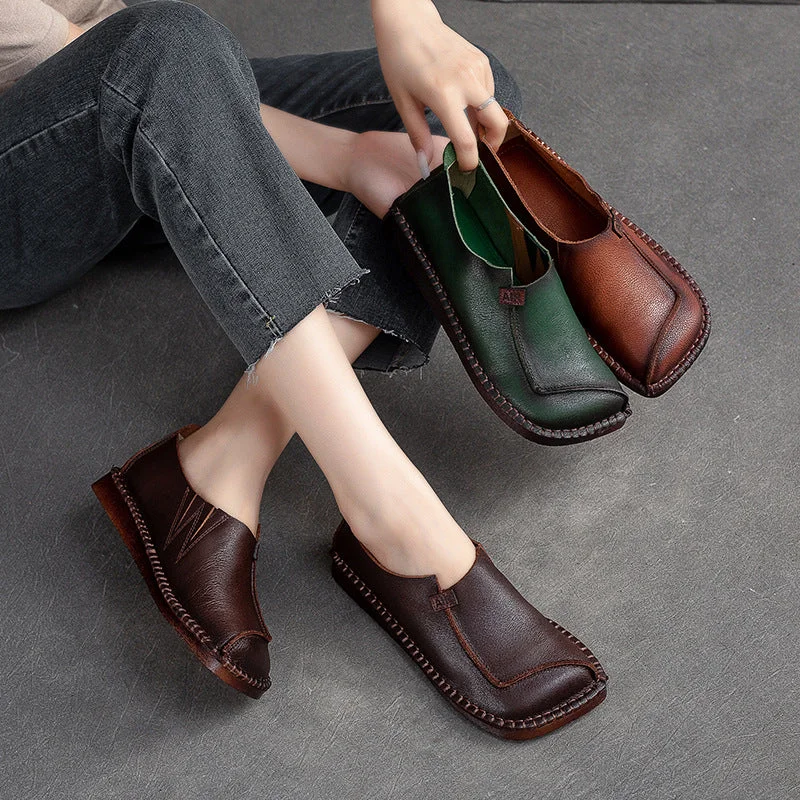 Women Retro Leather Flat Casual Shoes