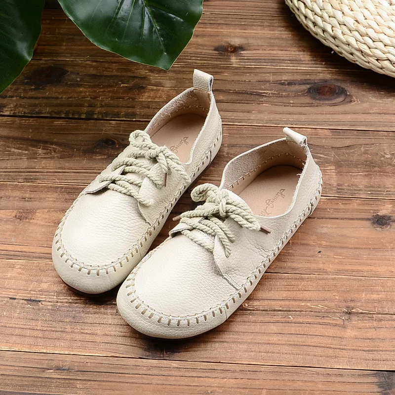 Women Retro Leather Flat Casual Shoes