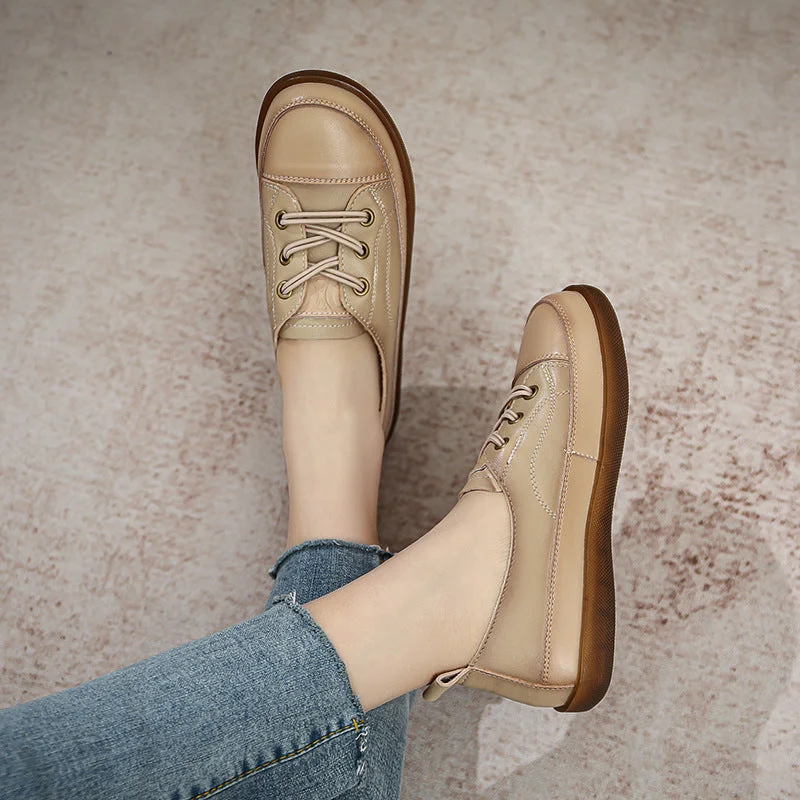 Women Retro Leather Minimalist Soft Flat Casual Shoes