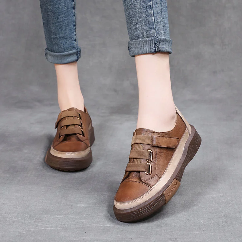 Women Retro Leather Velcro Tape Casual Shoes