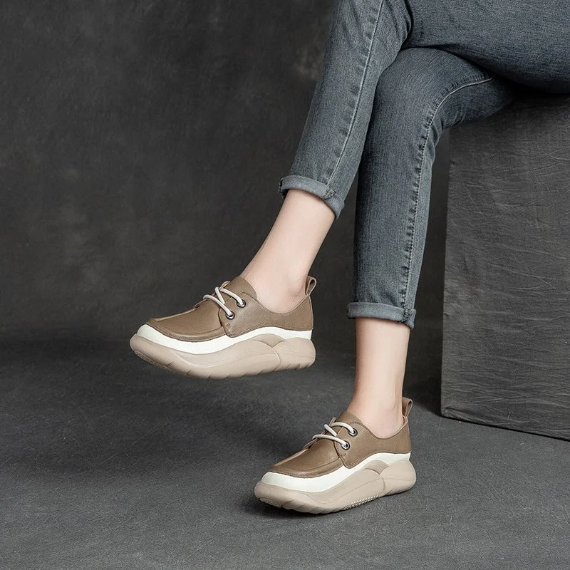 Women Retro Minimalist Leather Thick Soled Casual Shoes