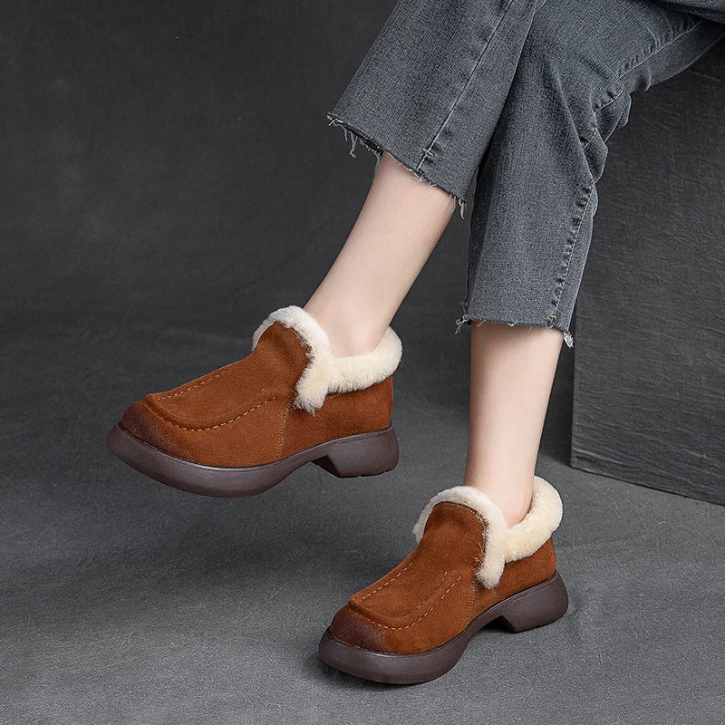 Women Retro Minimalist Thick Soled Furred Casual Shoes