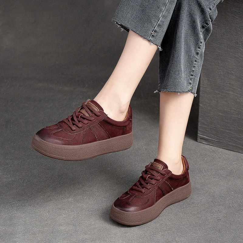 Women Retro Patchwork Leather Flat Casual Shoes