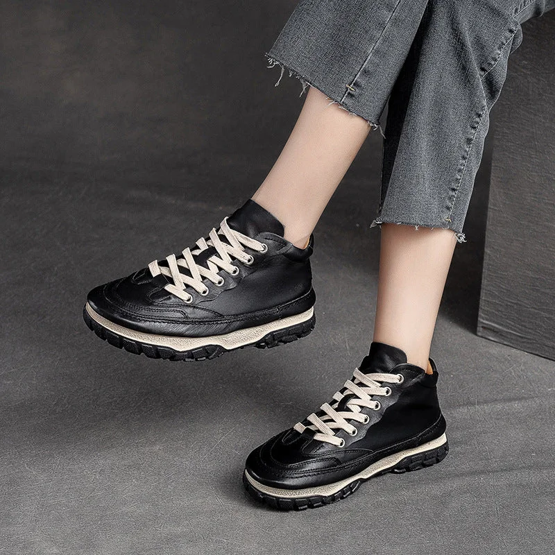 Women Retro Patchwork Soft Leather Casual Shoes