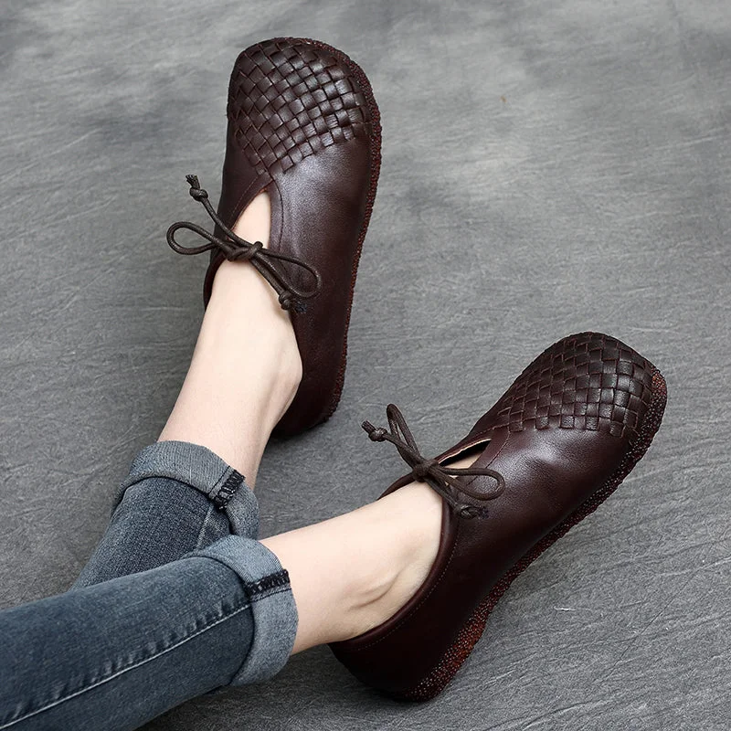 Women Retro Soft Hand-Knitted Leather Casual Shoes