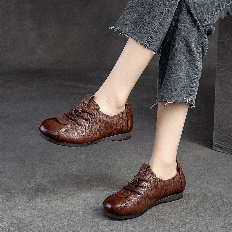 Women Retro Soft Leather Flat Casual Shoes