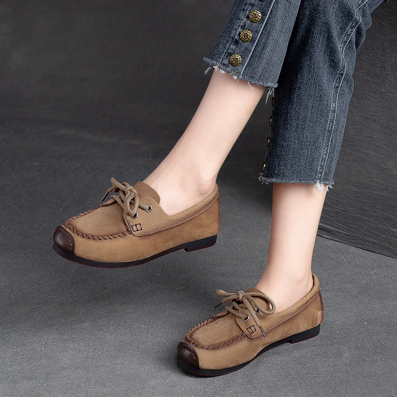 Women Retro Suede Leather Flat Casual Shoes