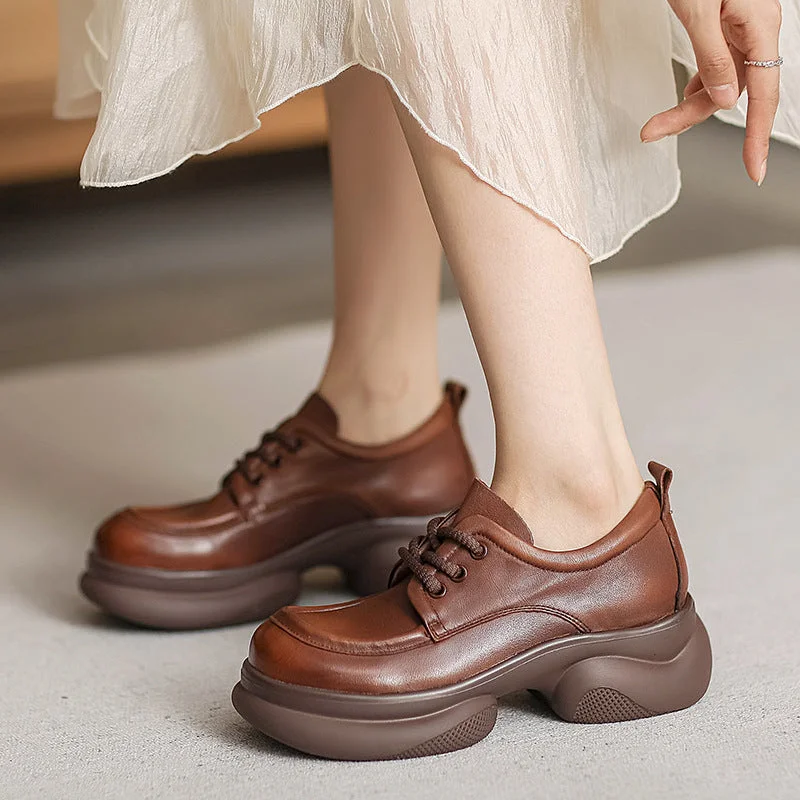 Women Retro Thick Soled Leather Casual Shoes