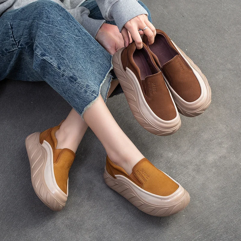 Women Spring Minimalist Leather Thick Soled Casual Shoes