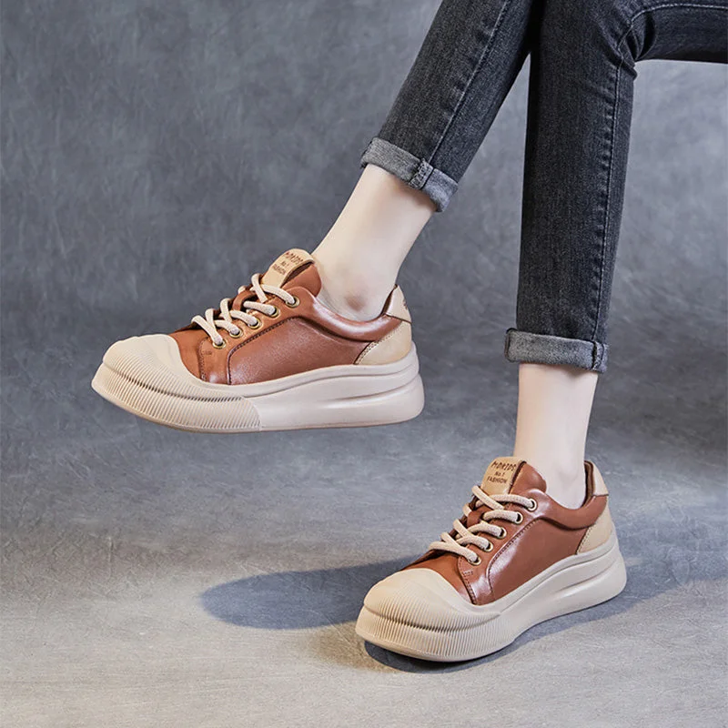 Women Stylish Leather Thick Soled Casual Shoes