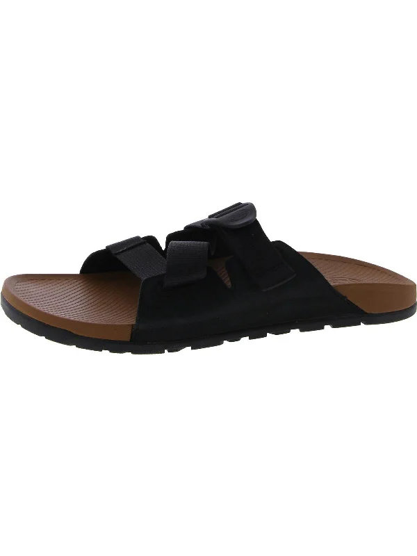 Lowdown Mens Leather Cushioned Footbed Slide Sandals