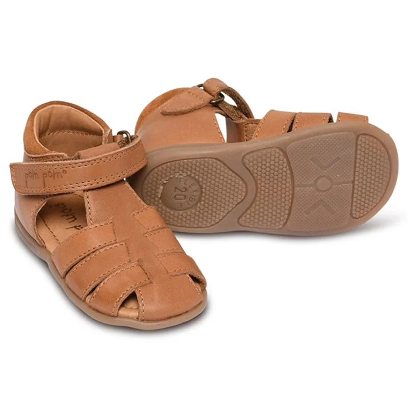 Pom Pom Starter Sandal Velcro Camel