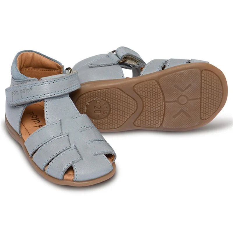 Pom Pom Starter Sandal Velcro Dusty Blue