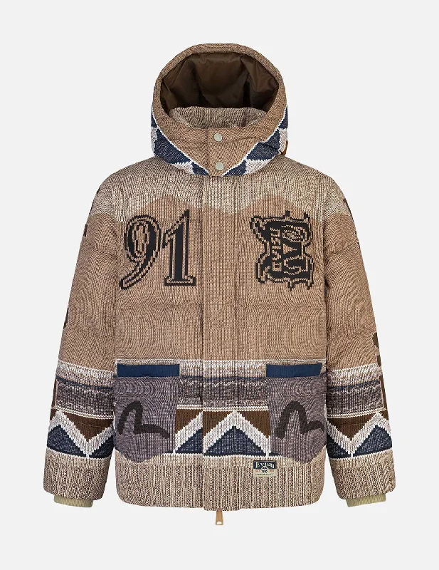 Allover Chimayo Tapestry Knit Print Regular Fit Down Jacket