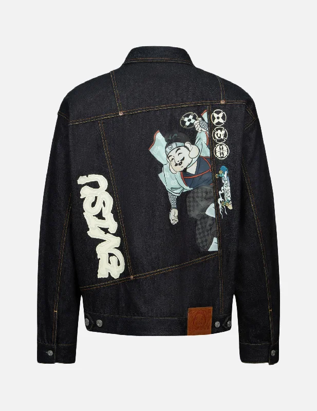 Ninja Godhead Print Loose Fit Deconstructive Denim Jacket