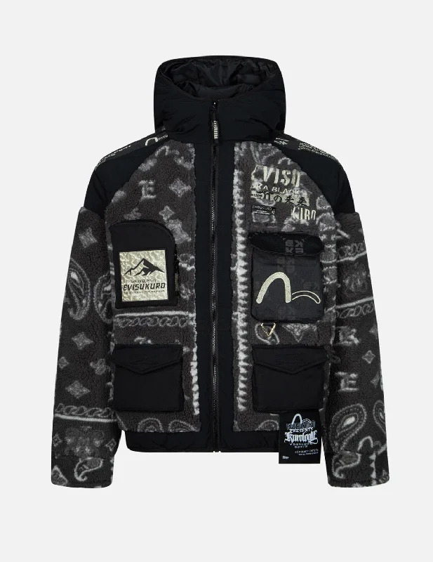 Paisley Printed Fleece and Patch Pocket Regular Fit Down Jacket