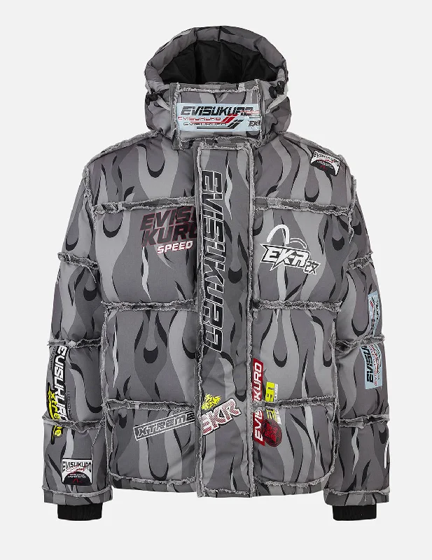 Tear-Away Racing Camouflage Oversized Down Jacket