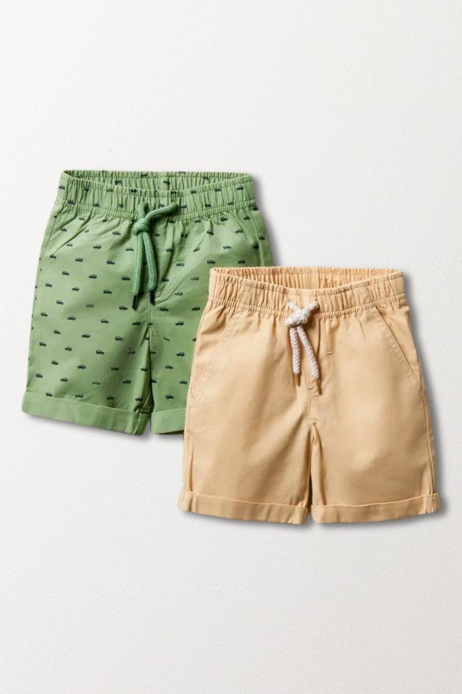 2 Pack Cars Shorts Green & Natural