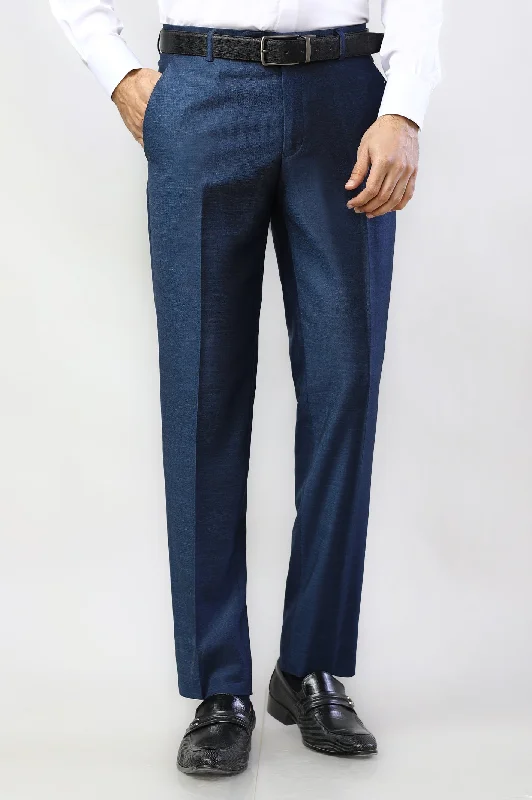 Navy Blue Wash & Wear Regular Fit Trouser