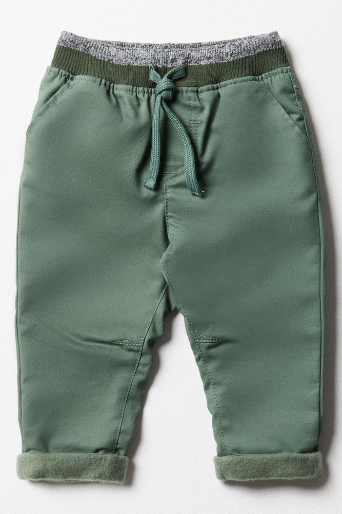 Lined Pants With Rib Waistband Green